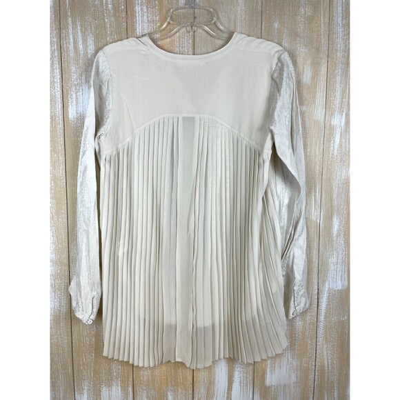 Rebecca Taylor 100% Silk Beige Long Sleeve Boho Bohemian Blouse with Tie - Picture 6 of 13